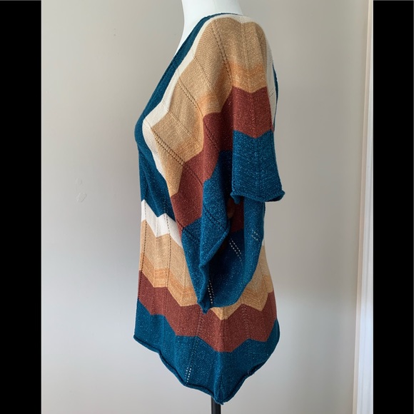 Y2K Metallic sparkle cotton knit bat wing sleeve S - Picture 11 of 14